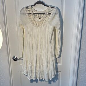 Free People Ivory Crochet Long Sleeve Dress Lined Size XS